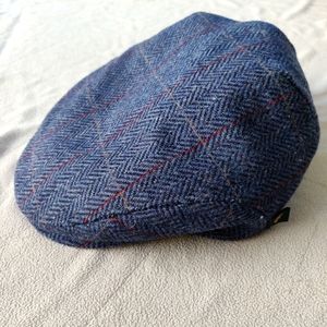 Mucros Trinity Flat Cap Irish Wool Blue Plaid Unisex Quilted Lining Size Large
